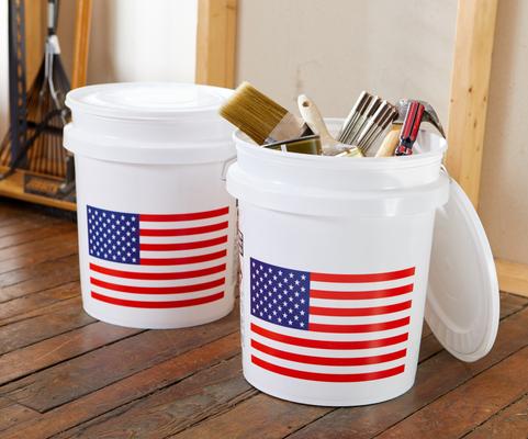 Show full view: United Solutions USA Flag Heavy Duty Plastic Bucket, White, 5-gal, 2 count slide 7 of 8