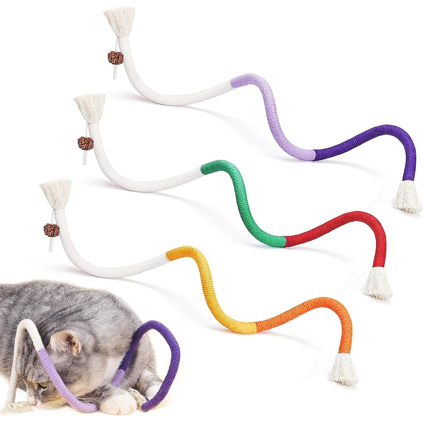 Uno Purr Chew Ropes Cleanning Teeth Cat Toy, 3 count