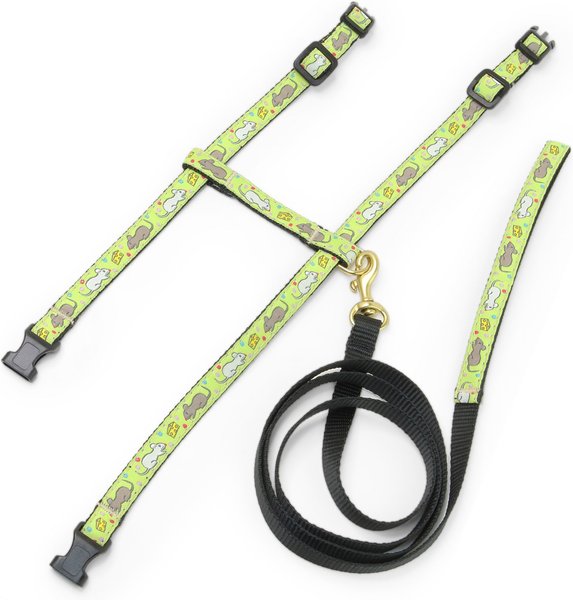 Show full view: Up Country Say Cheese Cat Harness Set, Green & Black slide 1 of 1