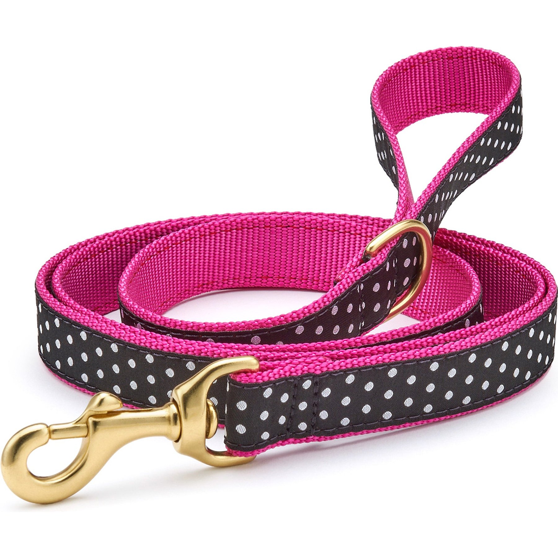 Up Country White/Black & White Dot Dog Lead with D-Ring, Narrow: 5-ft long, 5/8-in wide