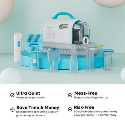 Show full view: Uproot Clean 7-in-1 Vacuum Powered Dog & Cat Grooming Kit, Blue/White slide 2 of 11