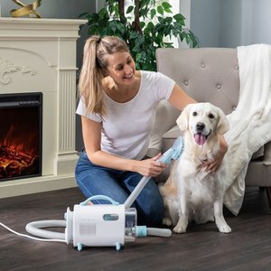 Uproot Clean 7-in-1 Vacuum Powered Dog & Cat Grooming Kit, Blue/White