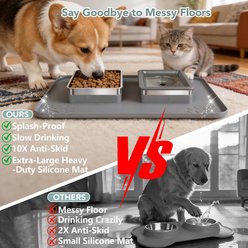 UPSKY 2-In-1 No Spill Anti-Slip Dishwasher Safe Double Plastic Stainless Steel Dog & Cat Bowl Set with Silicone Mat, 6-cup, Grey slide 2 of 8