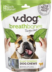 V-Dog Breathbones Rawhide-Free Regular Dental Dog Treats, 6 count