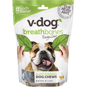 V-Dog Breathbones Rawhide-Free Regular Dental Dog Treats, 6 count