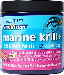 V2O Aquarium Foods Marine Krill+ Soft & Moist 1.2 mm Pellet Fish Food, 1-lb jar