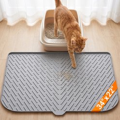 Vacqueen Silicone Waterproof/Urineproof & Non-Slip, Rubber with Lip Cat Litter Box Mat, Gray, 33.5 x 21.5-in