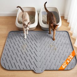 Vacqueen Silicone Waterproof/Urineproof & Non-Slip, Rubber with Lip Cat Litter Box Mat, Gray, 39.5 x 27.5-in