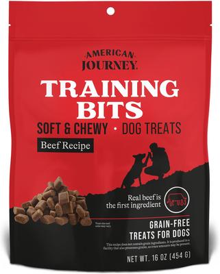 Show full view: Variety Pack - American Journey Beef Recipe Grain-Free Soft & Chewy Training Bits Dog Treats, Salmon & Chicken Flavors slide 2 of 9