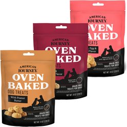 Variety Pack - American Journey Peanut Butter Recipe Crunchy Biscuit Dog Treats, 8-oz bag, Apple & Cinnamon, and Sausage, Egg & Cheese Flavors