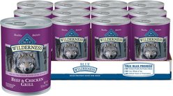 Variety Pack - Blue Buffalo Wilderness Beef & Chicken Grill Grain-Free Canned Dog Food, 12.5-oz, case of 12, Salmon & Chicken & Turkey & Chicken Flavors slide 2 of 9