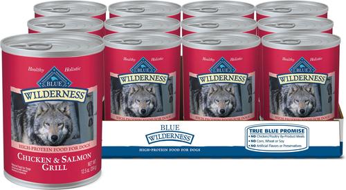 Show full view: Variety Pack - Blue Buffalo Wilderness Beef & Chicken Grill Grain-Free Canned Dog Food, 12.5-oz, case of 12, Salmon & Chicken & Turkey & Chicken Flavors slide 5 of 10