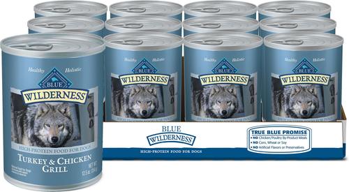 Show full view: Variety Pack - Blue Buffalo Wilderness Beef & Chicken Grill Grain-Free Canned Dog Food, 12.5-oz, case of 12, Salmon & Chicken & Turkey & Chicken Flavors slide 8 of 10