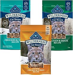 Variety Pack - Blue Buffalo Wilderness Chicken & Trout Grain-Free Cat Treats, 2-oz bag, Chicken & Turkey & Chicken & Duck Flavors