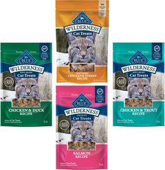 Variety Pack - Blue Buffalo Wilderness Chicken & Trout Grain-Free Cat Treats, 2-oz bag, Chicken & Turkey, Chicken & Duck & Salmon Flavors