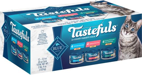 Show full view: Variety Pack - Blue Buffalo Wilderness Pate Variety Pack Duck, Chicken & Salmon Grain-Free Cat Canned Food, 3-oz, case of 12 slide 5 of 8
