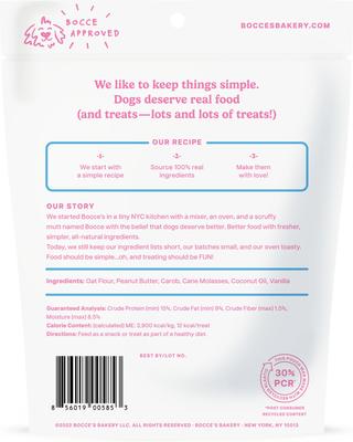 Show full view: Variety Pack - Bocce's Bakery Bedtime Tea Banana, Vanilla & Lavender Dog Treats, Peanut Butter, Molasses & Vanilla Cake & Burgers & Fries Beef, Sweet Potatoes & Cheese Flavors slide 6 of 8