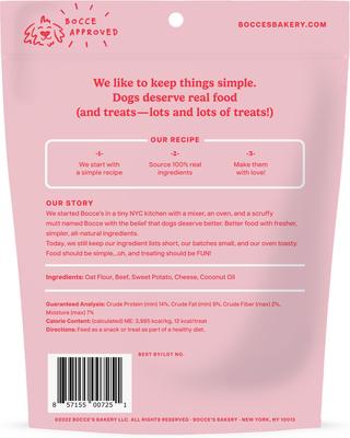 Show full view: Variety Pack - Bocce's Bakery Bedtime Tea Banana, Vanilla & Lavender Dog Treats, Peanut Butter, Molasses & Vanilla Cake & Burgers & Fries Beef, Sweet Potatoes & Cheese Flavors slide 8 of 8