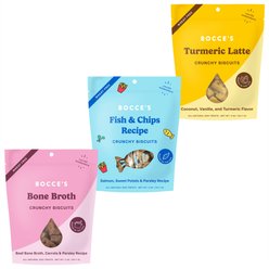 Variety Pack - Bocce's Bakery Bone Broth, Carrots & Parsley Dog Treats, Turmeric Latte Coconut, Vanilla & Turmeric & Fish & Chips Flavors