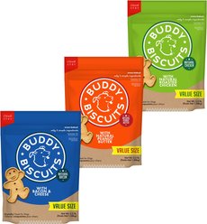 Variety Pack - Buddy Biscuits with Bacon & Cheese Oven Baked Dog Treats, Chicken & Peanut Butter Flavors