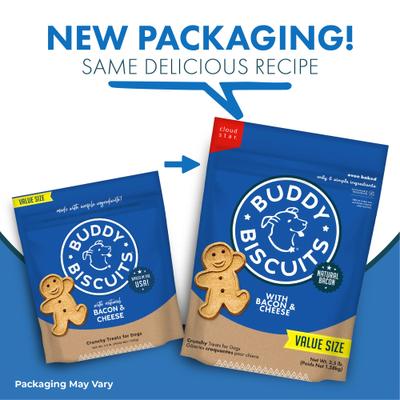 Show full view: Variety Pack - Buddy Biscuits with Bacon & Cheese Oven Baked Dog Treats, Chicken & Peanut Butter Flavors slide 9 of 10