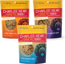 Variety Pack - Charlee Bear Natural Bear Crunch Grain-Free Bacon & Blueberry Dog Treats, Chicken, Pumpkin & Apple & Turkey, Sweet Potato & Cranberry Flavors