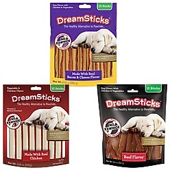 Variety Pack - DreamBone DreamSticks Chicken Chews Dog Treats, Beef & Bacon & Cheese Flavors