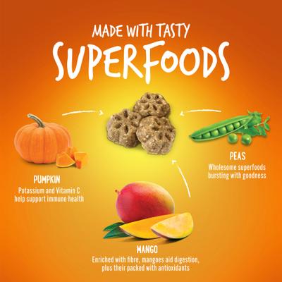 Show full view: Variety Pack - Fruitables Skinny Minis Pumpkin & Mango Flavor Soft & Chewy Dog Treats, Chicken & Apple Bacon Flavors slide 4 of 10