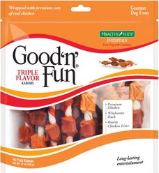 Variety Pack - Good 'n' Fun Triple Flavor Kabobs Chicken, Duck & Chicken Liver Dog Chews, Beef, Pork & Chicken & Beef, Pork & Chicken Sticks Flavors slide 2 of 9