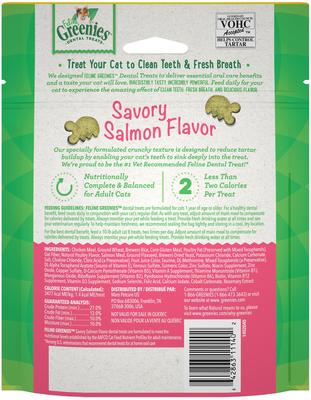 Show full view: Variety Pack - Greenies Feline Oven Roasted Chicken Flavor Adult Dental Cat Treats, 4.6-oz bag, Salmon & Catnip Flavors slide 6 of 10