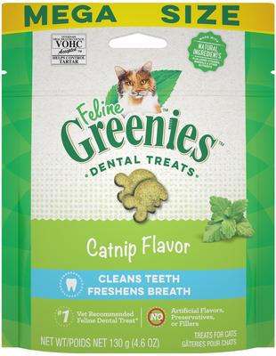 Show full view: Variety Pack - Greenies Feline Oven Roasted Chicken Flavor Adult Dental Cat Treats, 4.6-oz bag, Salmon & Catnip Flavors slide 8 of 10