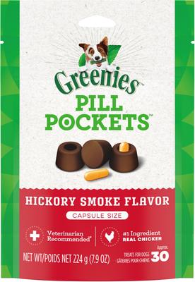 Show full view: Variety Pack - Greenies Pill Pockets Cheese Flavor Dog Treats, Capsule Size, 30 count, Hickory Smoke & Chicken Flavors slide 5 of 10