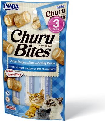 Show full view: Variety Pack - Inaba Churu Bites Chicken Recipe wraps Tuna Recipe Grain-Free Cat Treats, Chicken Recipe Tuna with Scallop & Chicken Recipe Tuna with Salmon Flavors slide 6 of 10