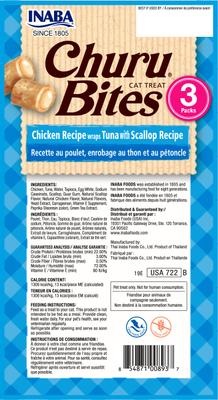 Show full view: Variety Pack - Inaba Churu Bites Chicken Recipe wraps Tuna Recipe Grain-Free Cat Treats, Chicken Recipe Tuna with Scallop & Chicken Recipe Tuna with Salmon Flavors slide 7 of 10
