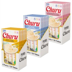 Variety Pack - Inaba Churu Grain-Free Chicken Puree Lickable Cat Treat, Tuna & Salmon Flavors