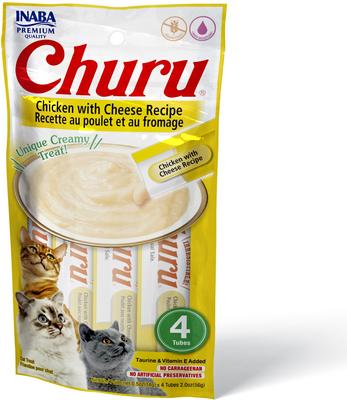 Show full view: Variety Pack - Inaba Churu Grain-Free Tuna with Salmon Puree Lickable Cat Treat, 0.5-oz tube, pack of 4, Chicken with Cheese & Chicken with Crab Flavors slide 6 of 11