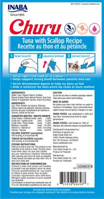 Show full view: Variety Pack - Inaba Churu Grain-Free Tuna with Scallop Puree Lickable Cat Treat, 0.5-oz tube, pack of 4, Tuna with Scallop & Tuna with Chicken Flavors slide 3 of 11