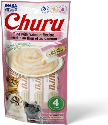 Show full view: Variety Pack - Inaba Churu Grain-Free Tuna with Scallop Puree Lickable Cat Treat, 0.5-oz tube, pack of 4, Tuna with Scallop & Tuna with Chicken Flavors slide 8 of 11