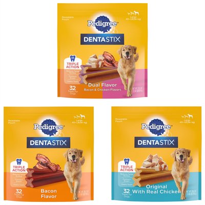 Pedigree Variety Pack - Pedigree Dentastix Large Original Dog Treats, 32 count, Bacon & Chicken Flavors