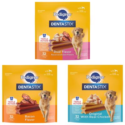 Show full view: Variety Pack - Pedigree Dentastix Large Original Dog Treats, 32 count, Bacon & Chicken Flavors slide 1 of 10