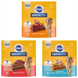 Variety Pack - Pedigree Dentastix Large Original Dog Treats, 40 count, Beef & Bacon Flavors