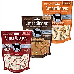 Variety Pack - SmartBones Mini Chicken Chew Bones Dog Treats, Peanut Butter & Sweet Potato Flavors