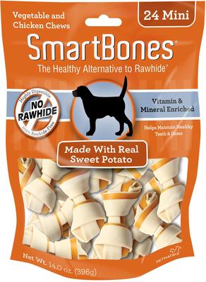 Show full view: Variety Pack - SmartBones Mini Chicken Chew Bones Dog Treats, Peanut Butter & Sweet Potato Flavors slide 8 of 9