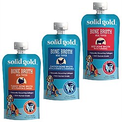 Variety Pack - Solid Gold Turkey Bone Broth with Pumpkin & Ginger Dog Food Topper, Chicken with Lavender & Chamomile & Beef with Turmeric Flavors