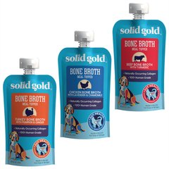 Variety Pack - Solid Gold Turkey Bone Broth with Pumpkin & Ginger Dog Food Topper, Chicken with Lavender & Chamomile & Beef with Turmeric Flavors