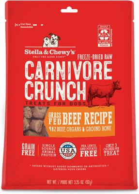 Show full view: Stella & Chewy's Carnivore Crunch Grass-Fed Beef, Duck & Turkey Recipe Freeze-Dried Raw Dog Treats, 3.25-oz bag, bundle of 3 slide 9 of 10