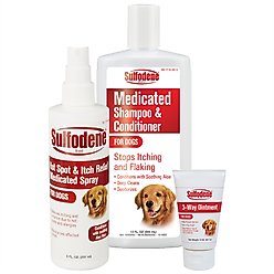 Variety Pack - Sulfodene 3-Way Ointment, Hot Spot & Itch Relief Spray, Medicated Dog Shampoo & Conditioner