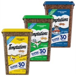 Variety Pack - Temptations Classic Tasty Chicken Flavor Soft & Crunchy Cat Treats, 30-oz tub, Seafood Medley & Savory Salmon Flavors