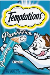 Variety Pack - Temptations Creamy Puree with Tuna Lickable Cat Treats, Salmon, Chicken, Cheese & Beef Favors slide 2 of 9