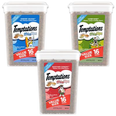 Show full view: Variety Pack - Temptations MixUps Surfers' Delight Flavor Soft & Crunchy Cat Treats, 16-oz tub, Catnip & Salmon Flavors slide 1 of 10